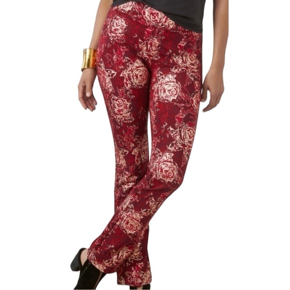NWT Soft Surroundings Perfect Ponte Straight Leg Serrano Pants Red Floral Sz PXL